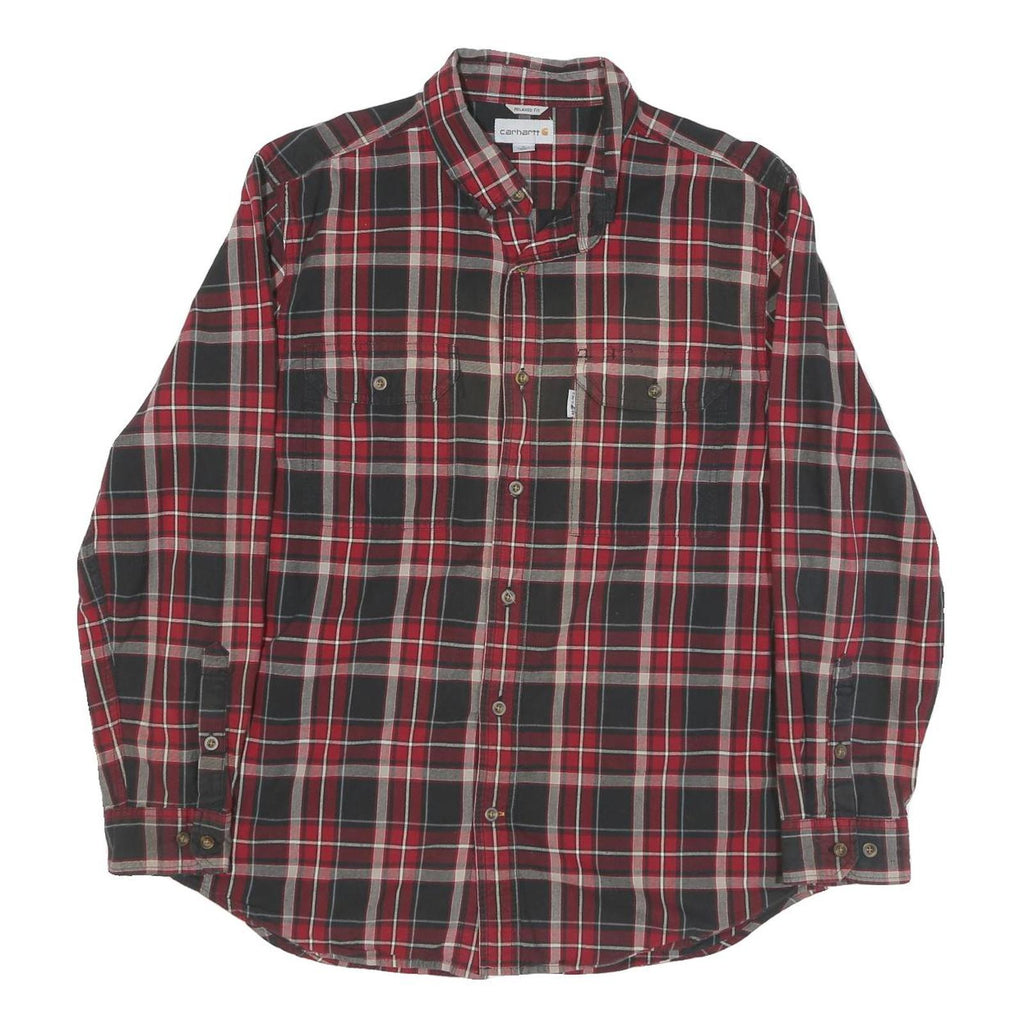 CARHARTT Mens Red & Black Check Shirt L Casual Workwear Button Down Cotton Blend