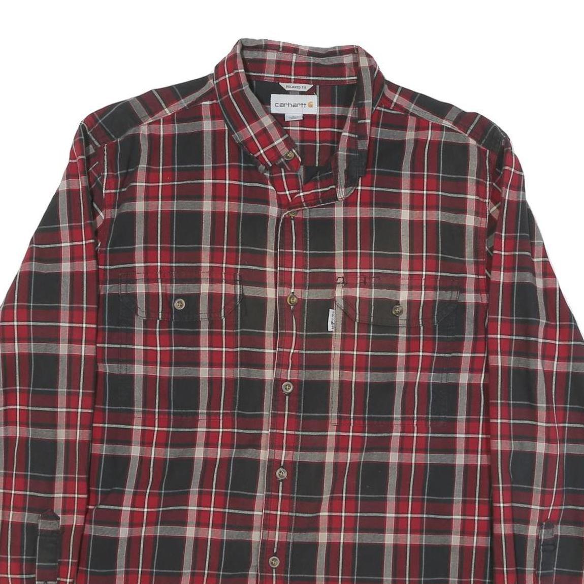 CARHARTT Mens Red & Black Check Shirt L Casual Workwear Button Down Cotton Blend