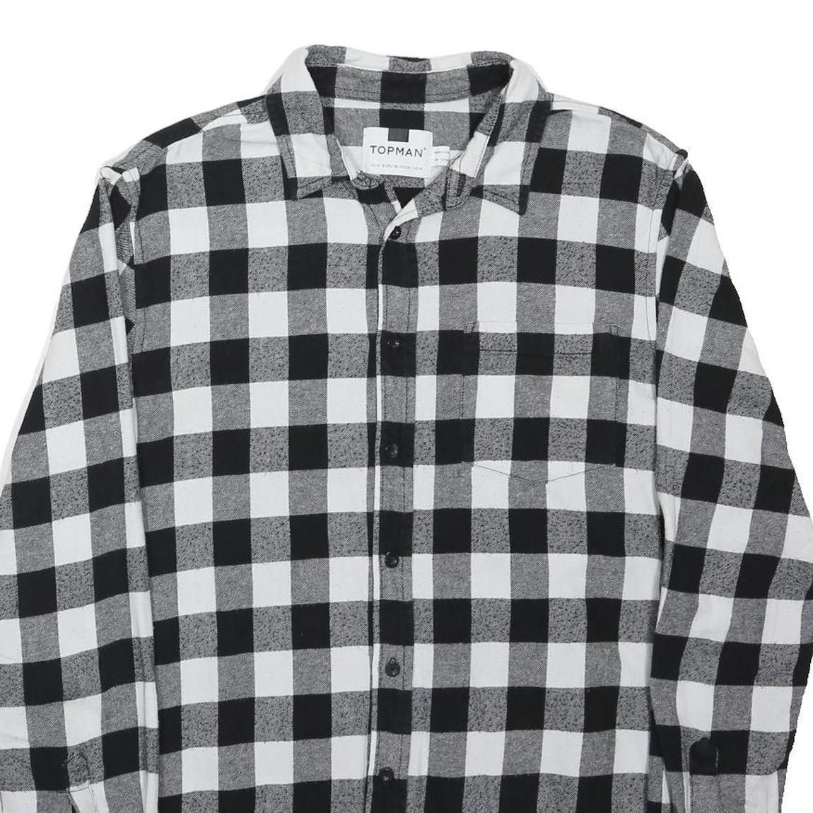 TOPMAN Mens Black & White Check Shirt M Cotton Blend Casual Long Sleeve