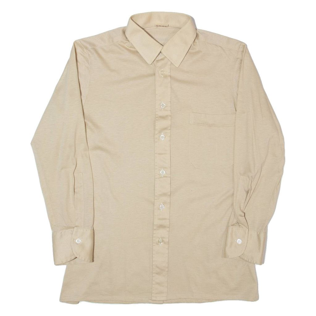 L. HUBSCHER Mens Plain Shirt Beige Long Sleeve S