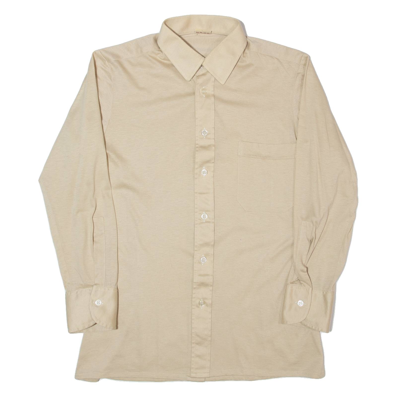 L. HUBSCHER Mens Plain Shirt Beige Long Sleeve S
