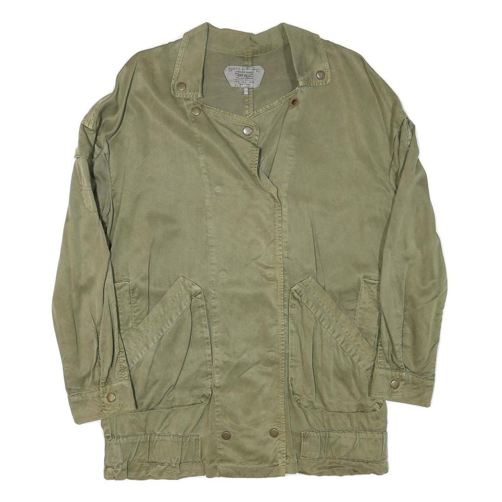 TRAFALUC Womens Green Cotton Blend Button Jacket M Plain Lightweight Casual