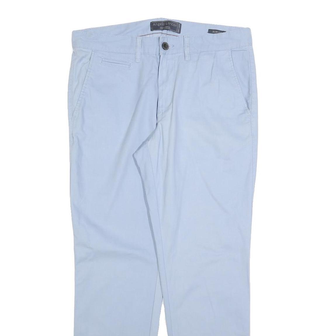 ANGELO LITRICO Mens Cotton Blend Light Blue Slim Slim Leg Trousers W34 L30