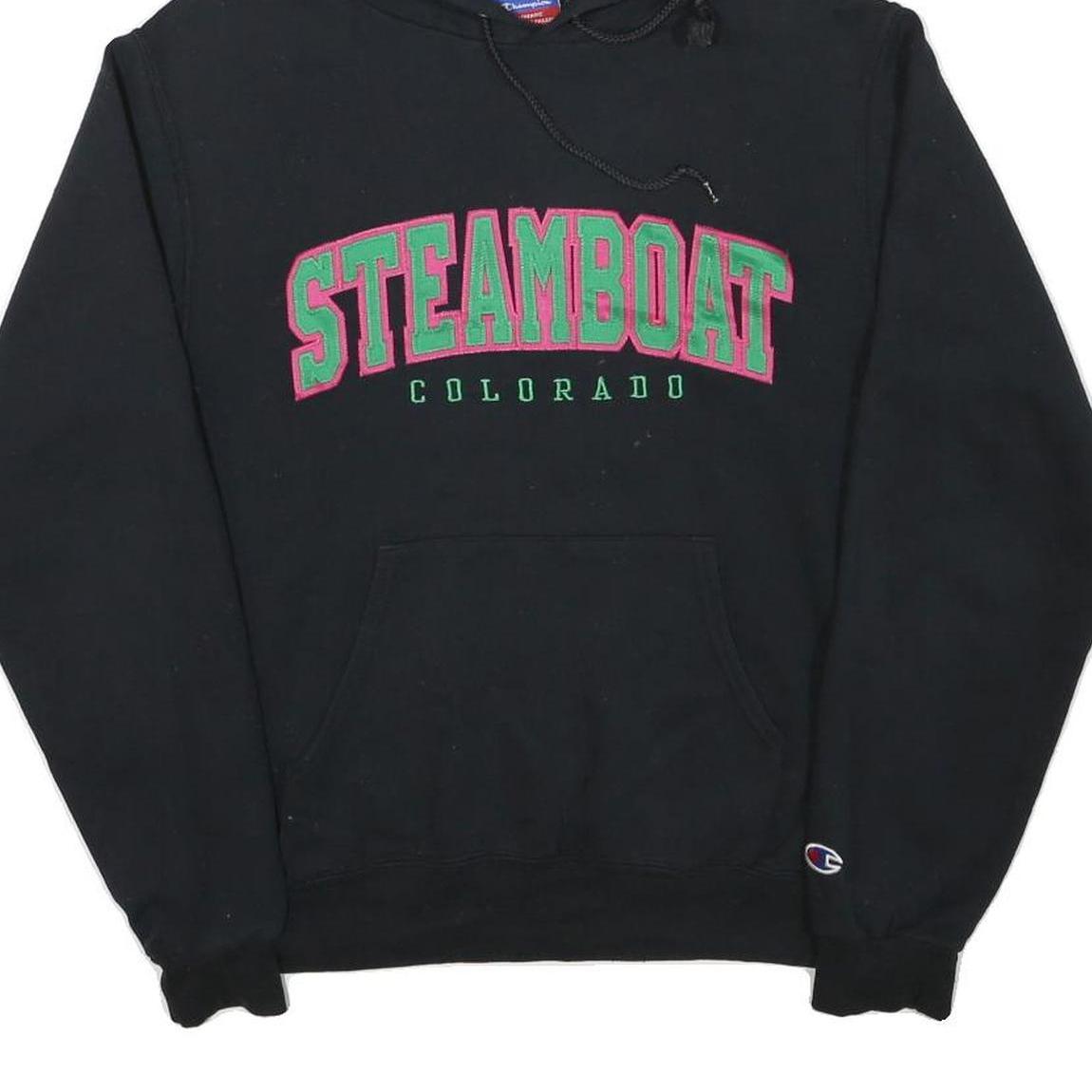 CHAMPION Mens Black Steamboat Colorado Hoodie S Cotton Blend Casual Pullover