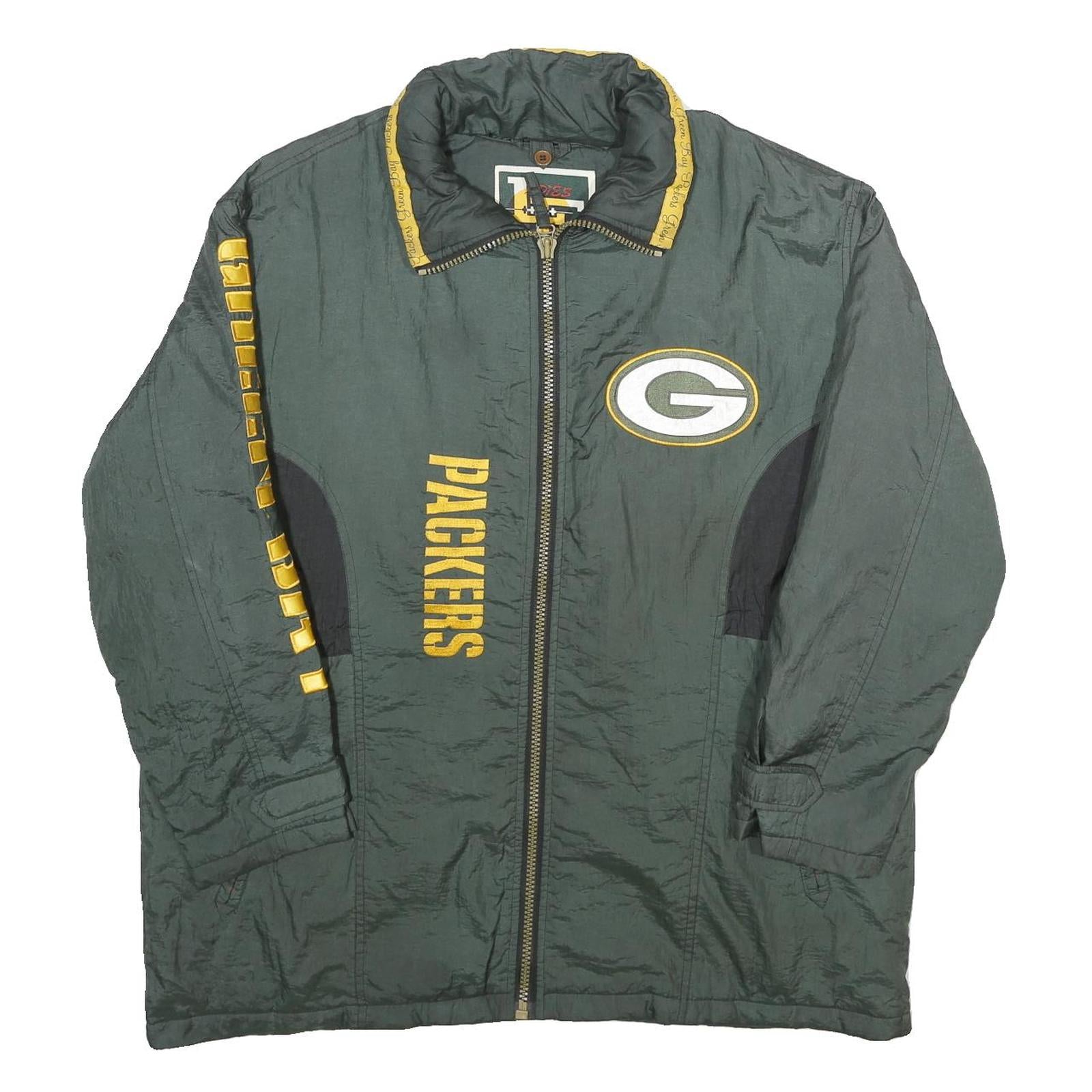 LADIES FIRST Womens Green & Yellow Packers Nylon Zip Jacket L Sportswear