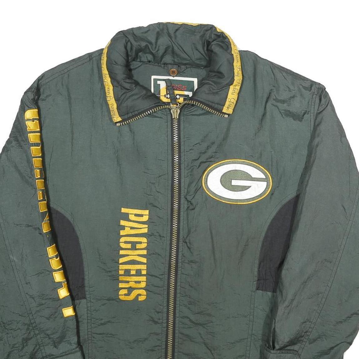 LADIES FIRST Womens Green & Yellow Packers Nylon Zip Jacket L Sportswear