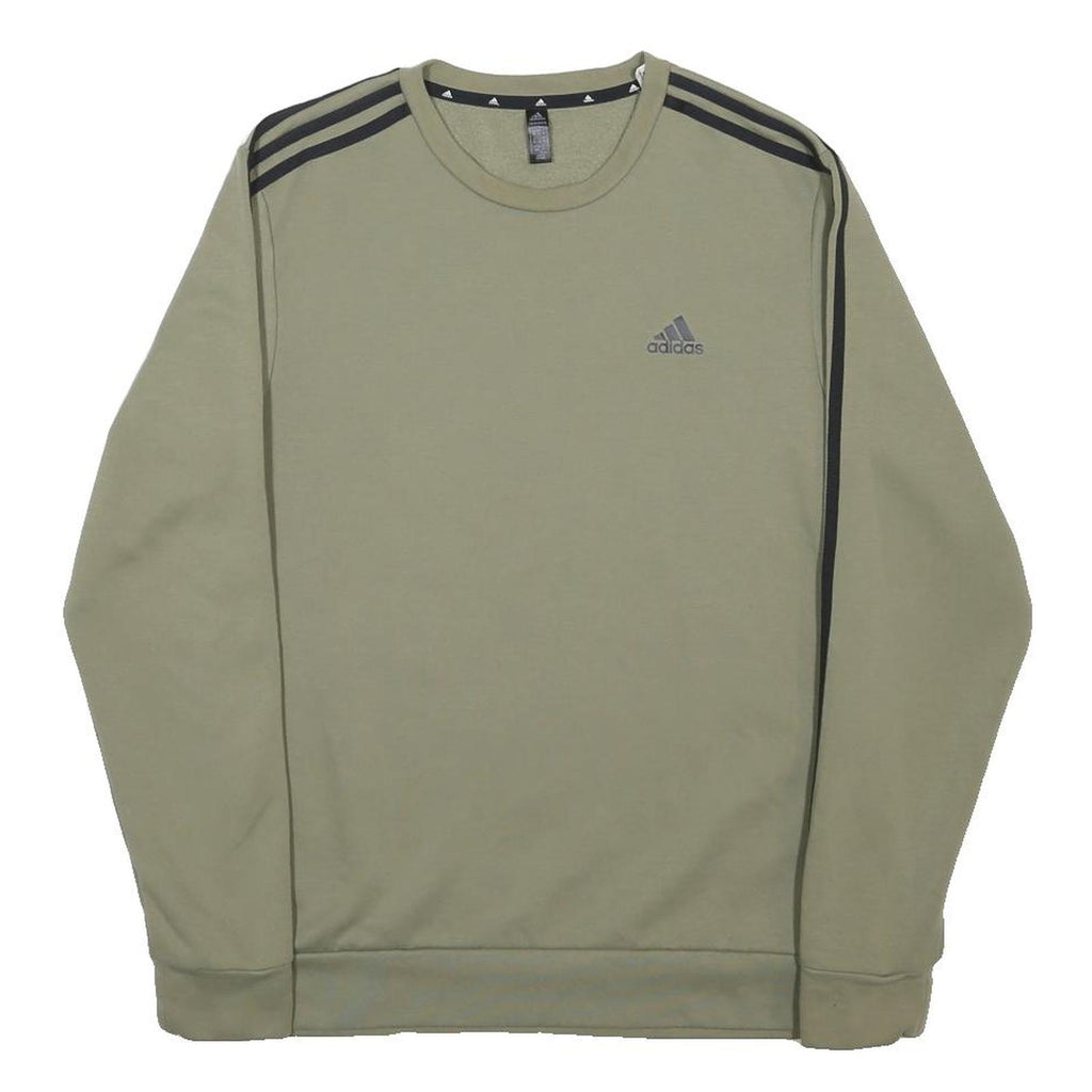 ADIDAS Mens Green Crew Neck Sweatshirt M Cotton Blend Casual 3 Stripes