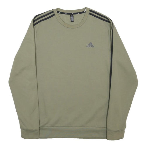 ADIDAS Mens Green Crew Neck Sweatshirt M Cotton Blend Casual 3 Stripes