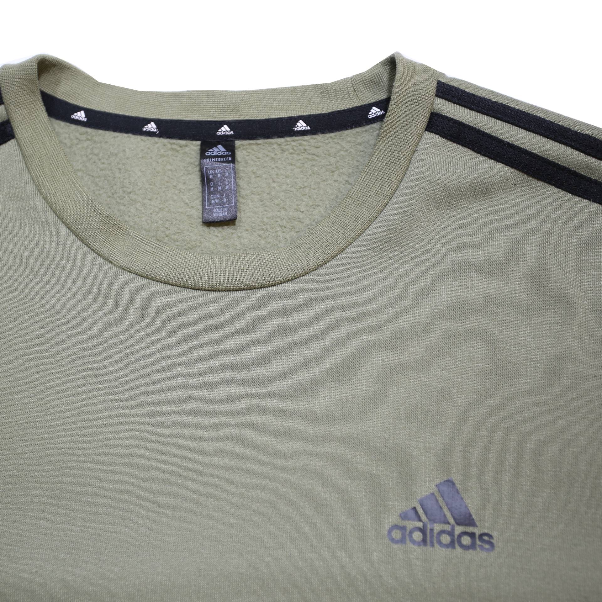 ADIDAS Mens Green Crew Neck Sweatshirt M Cotton Blend Casual 3 Stripes