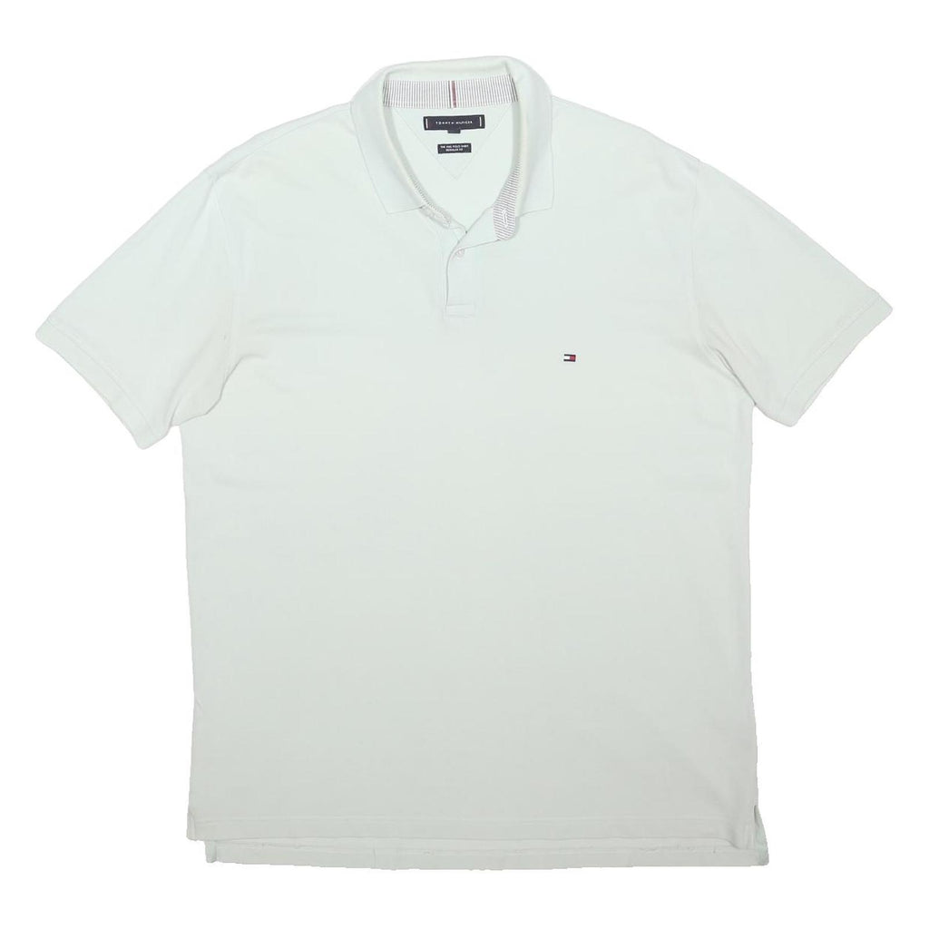 TOMMY HILFIGER Mens White Polo Shirt Short Sleeve Plain 2XL Cotton Blend Regular