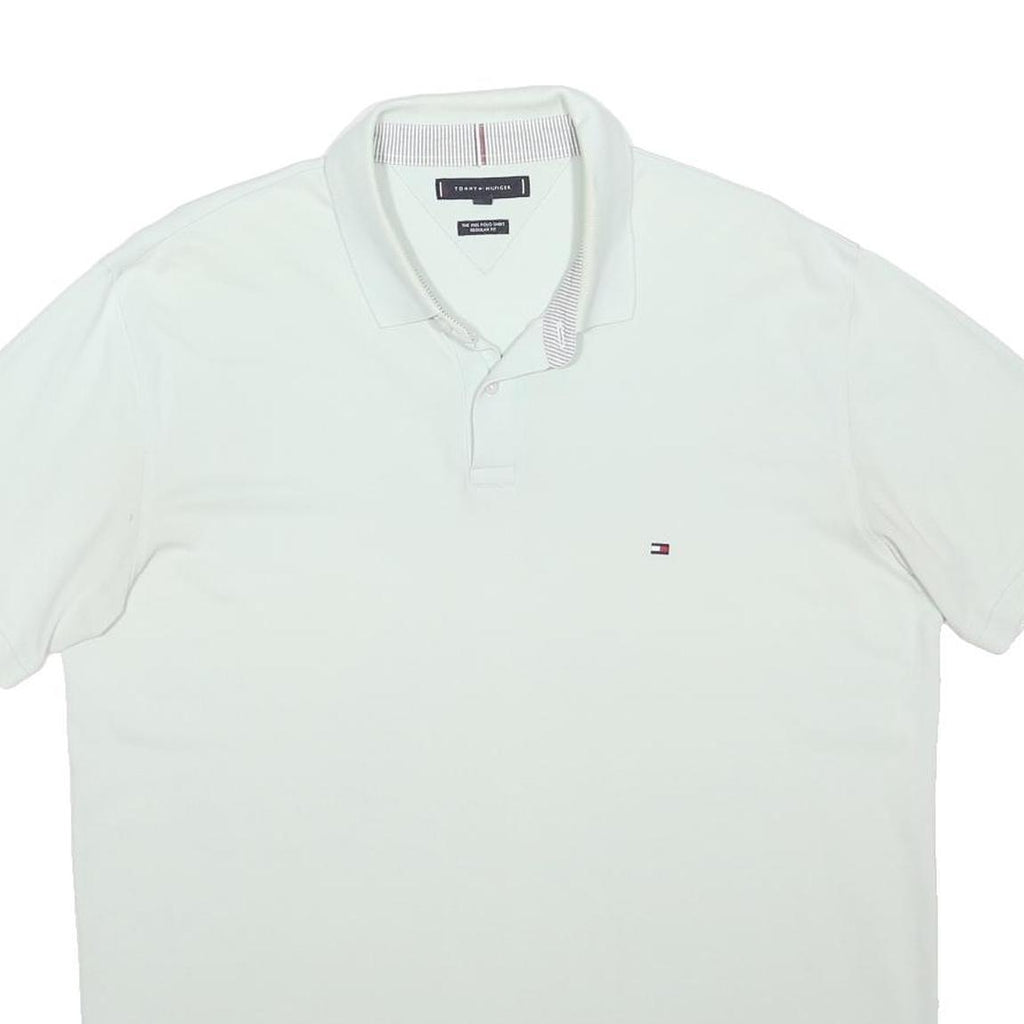 TOMMY HILFIGER Mens White Polo Shirt Short Sleeve Plain 2XL Cotton Blend Regular