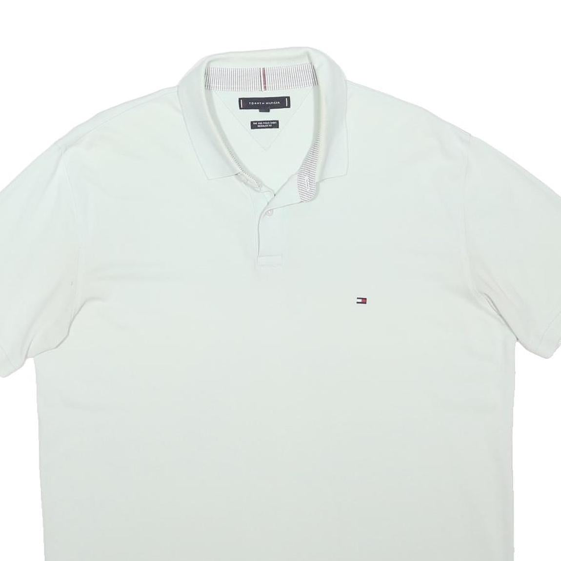 TOMMY HILFIGER Mens White Polo Shirt Short Sleeve Plain 2XL Cotton Blend Regular