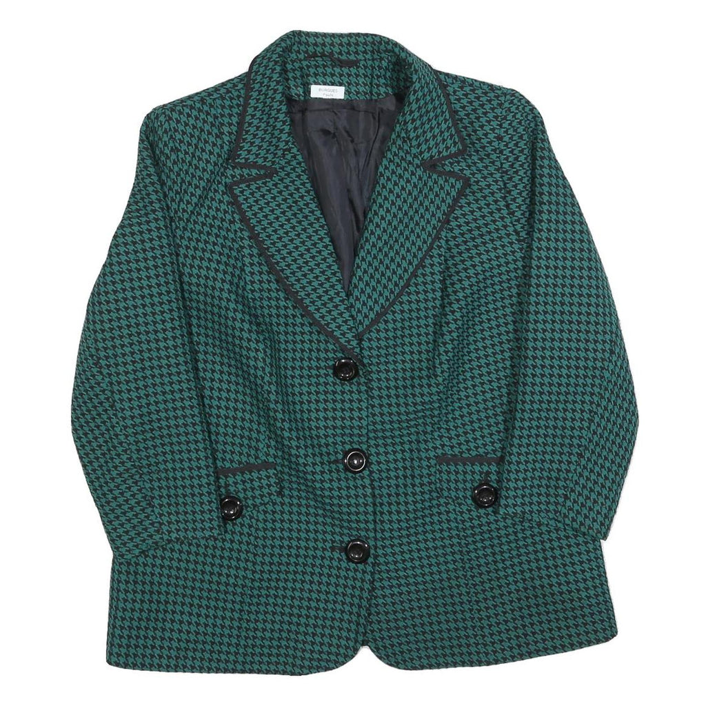 Womens Blue & Black Houndstooth Button Jacket L Polyester Blazer Tailored