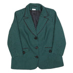 Womens Blue & Black Houndstooth Button Jacket L Polyester Blazer Tailored
