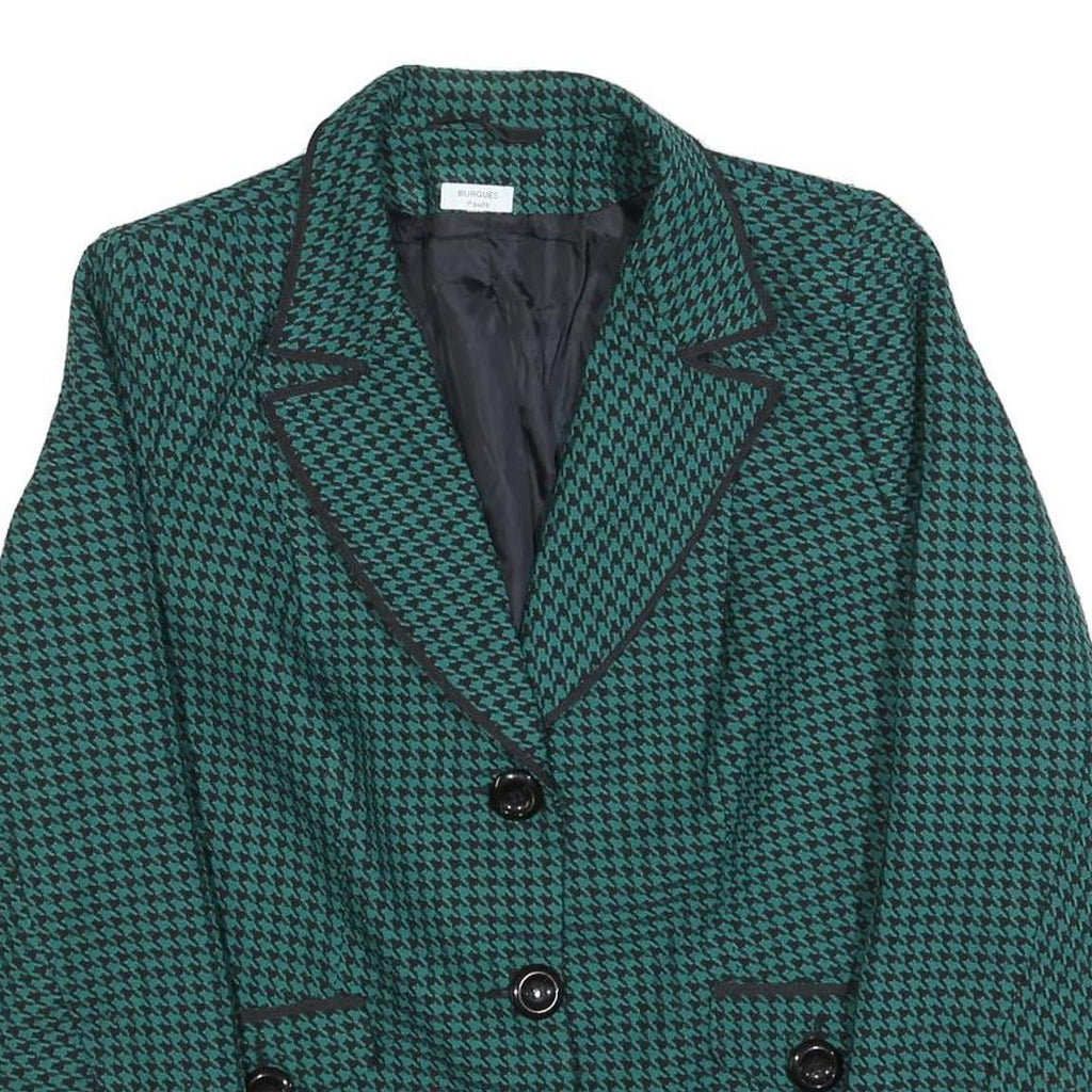 Womens Blue & Black Houndstooth Button Jacket L Polyester Blazer Tailored