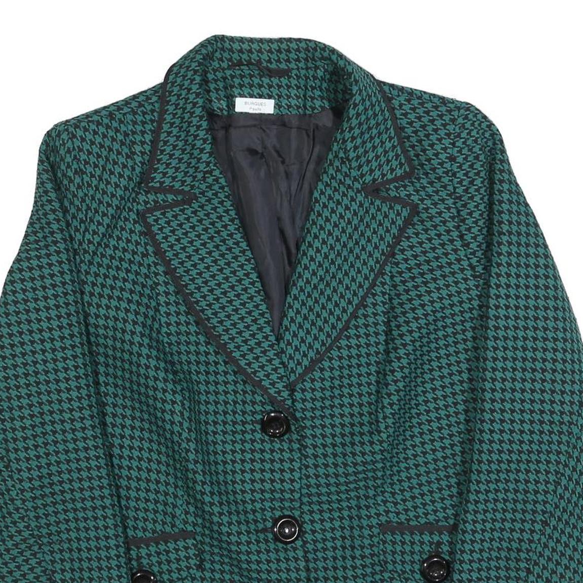 Womens Blue & Black Houndstooth Button Jacket L Polyester Blazer Tailored