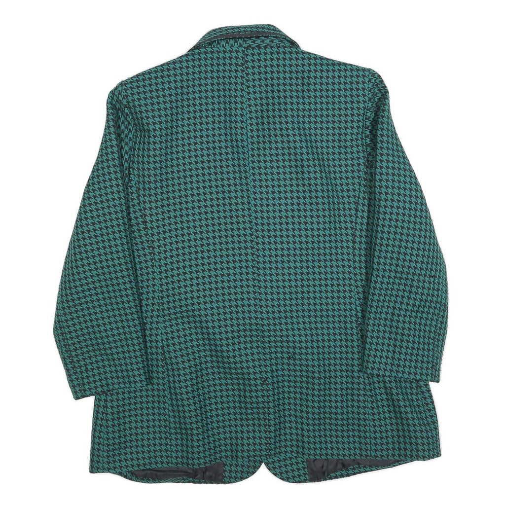 Womens Blue & Black Houndstooth Button Jacket L Polyester Blazer Tailored