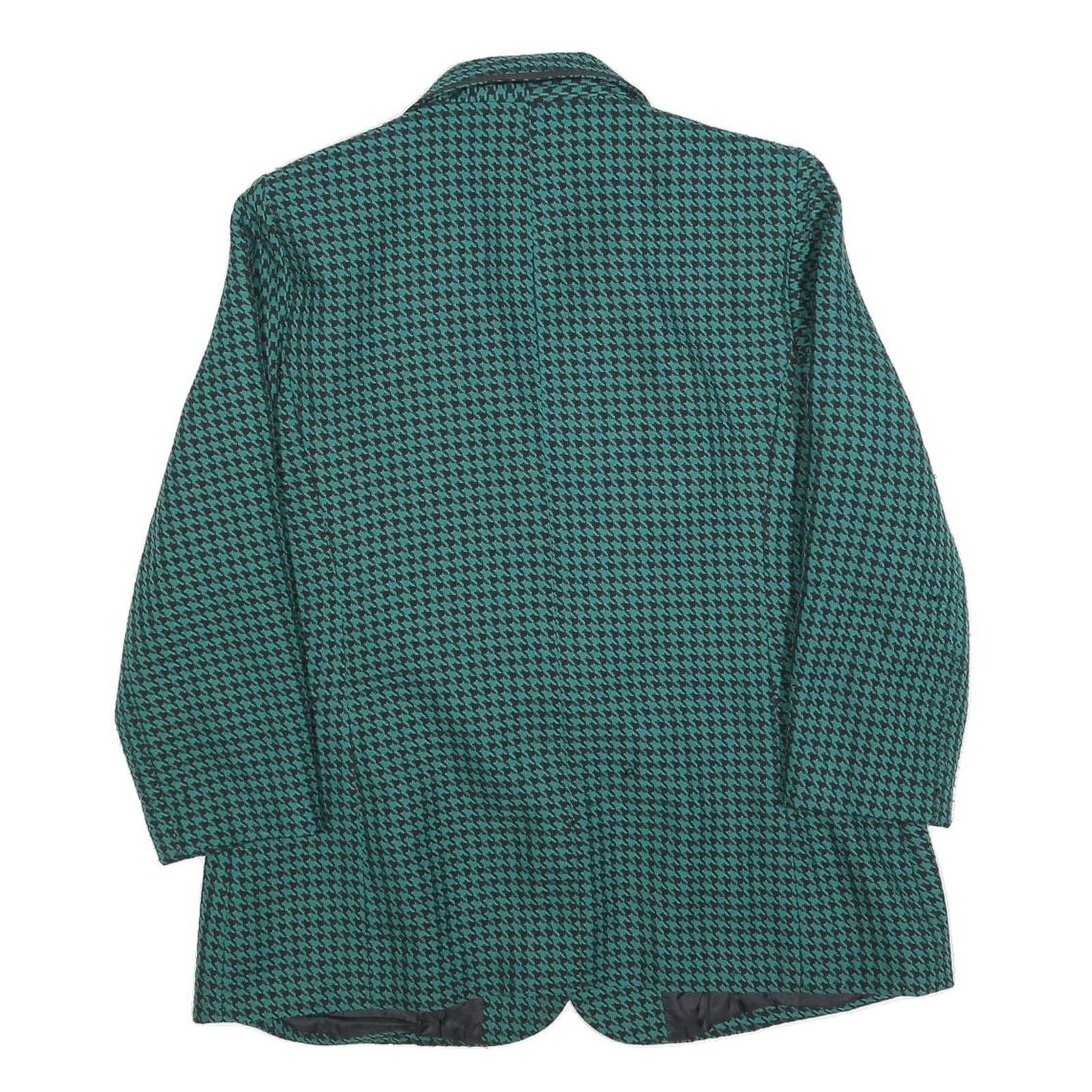 Womens Blue & Black Houndstooth Button Jacket L Polyester Blazer Tailored