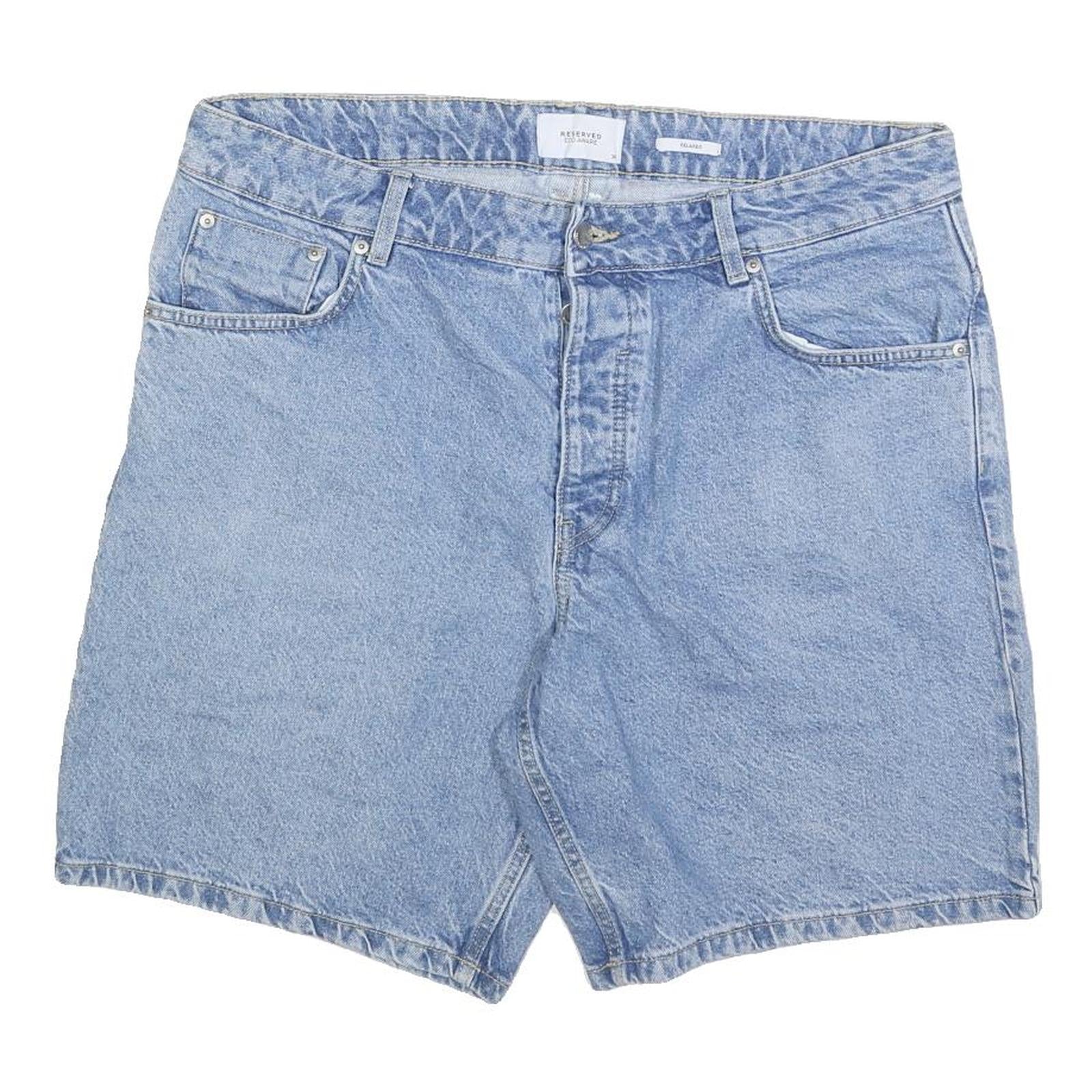RESERVED Mens Shorts Blue Denim Casual L W36 Cotton Blend Comfortable Fit