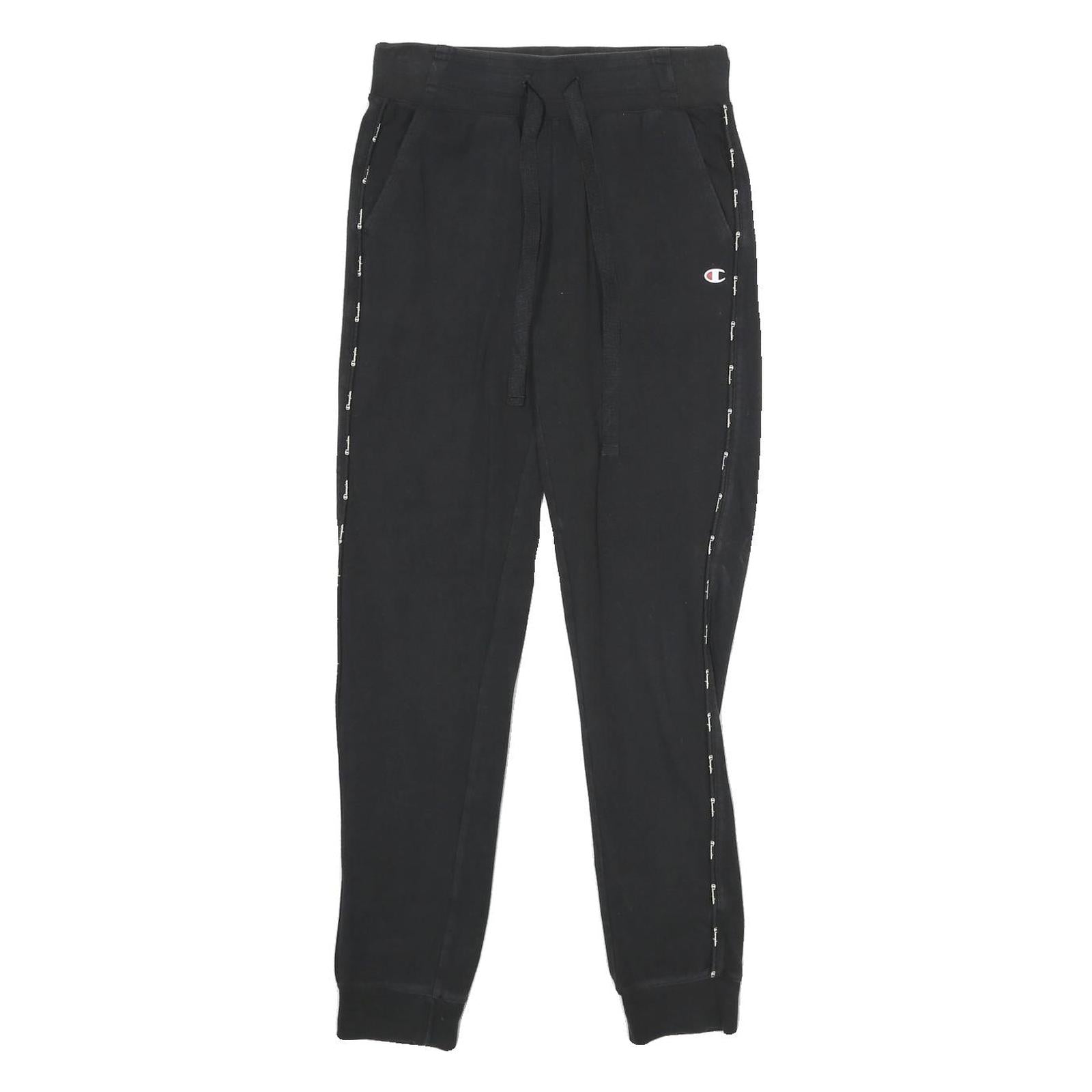 CHAMPION Womens Joggers Black Slim Tapered XS W24 L28 Cotton Blend Logo Tape