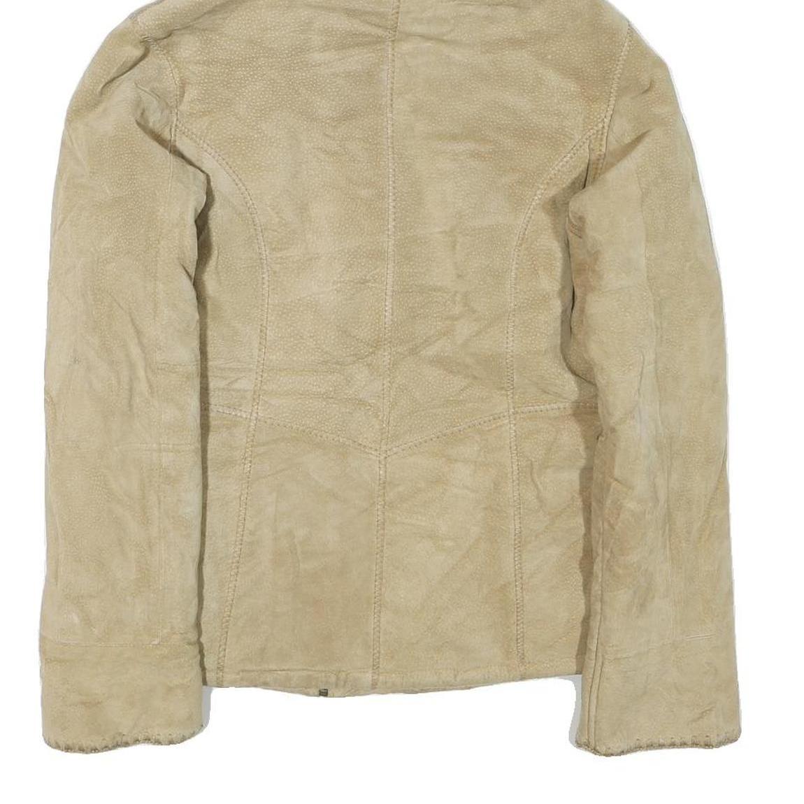 Womens Beige Suede Hooded Zip Jacket XS Soft Shearling Lined Casual Outerwear