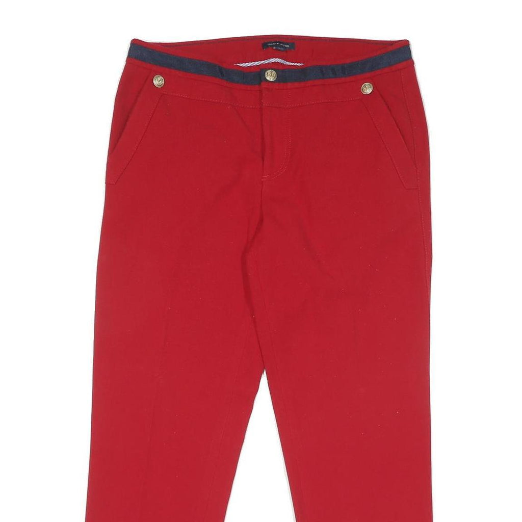 TOMMY HILFIGER Womens Cotton Blend Red Regular Straight Trousers W32 L27 Zip