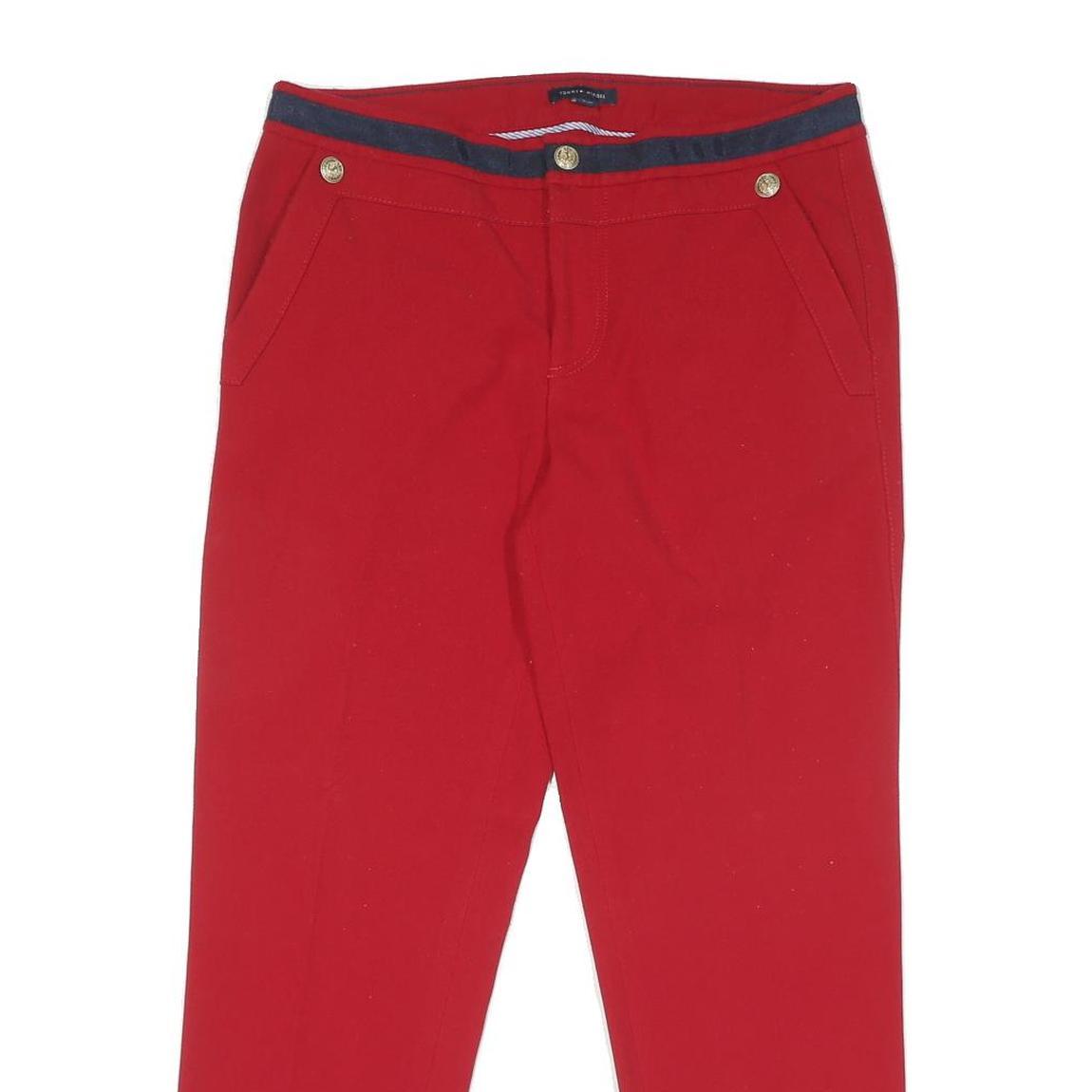 TOMMY HILFIGER Womens Cotton Blend Red Regular Straight Trousers W32 L27 Zip