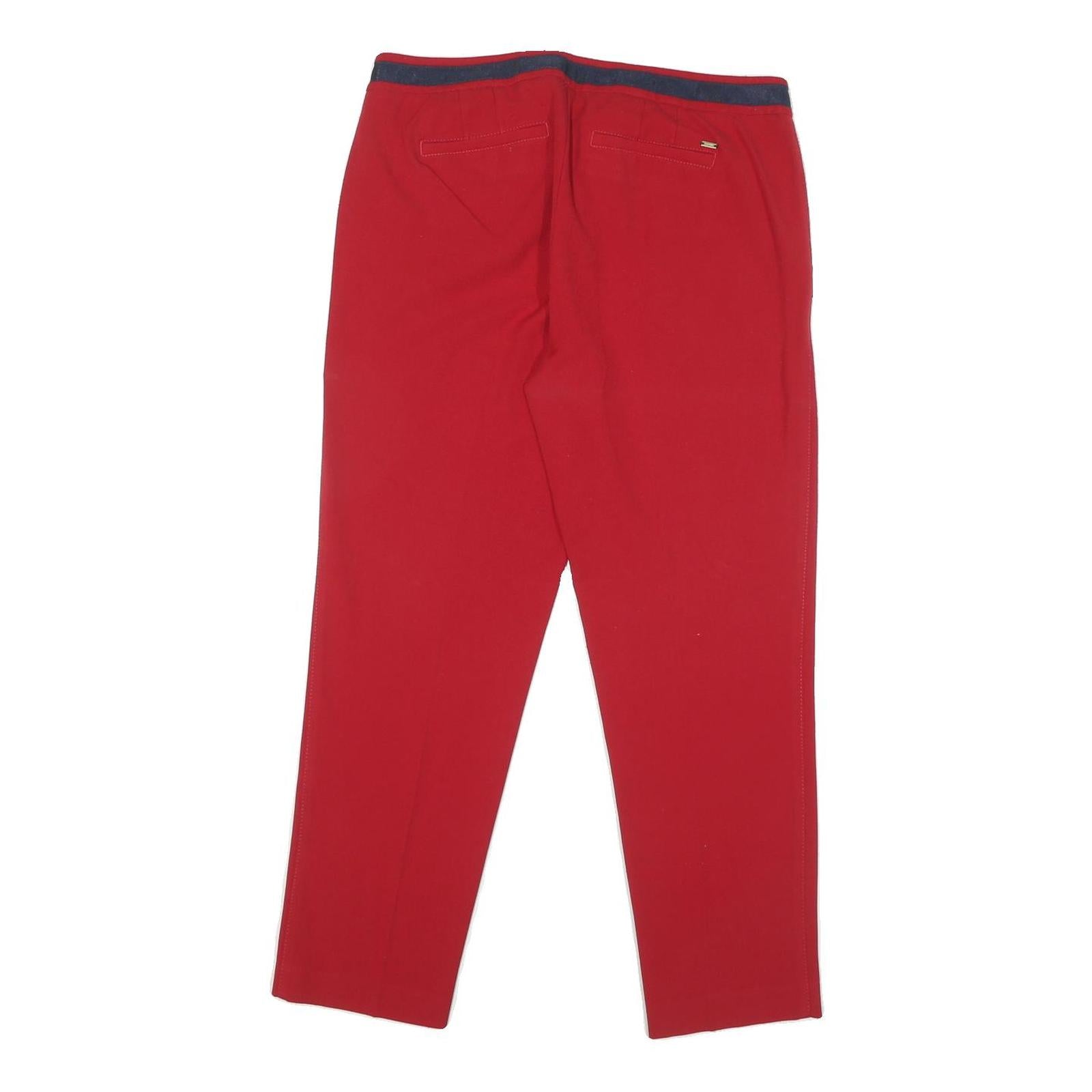 TOMMY HILFIGER Womens Cotton Blend Red Regular Straight Trousers W32 L27 Zip