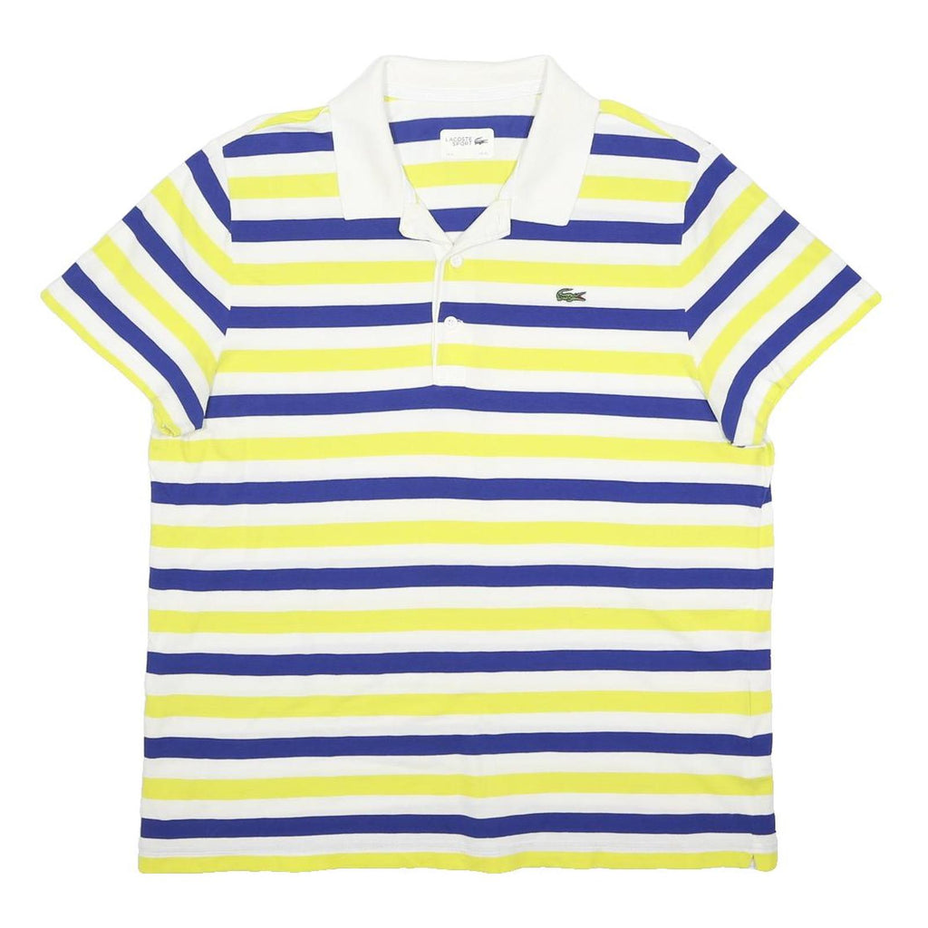 LACOSTE Mens White & Yellow & Blue Striped Short Sleeve Polo Shirt XL Cotton