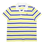 LACOSTE Mens White & Yellow & Blue Striped Short Sleeve Polo Shirt XL Cotton