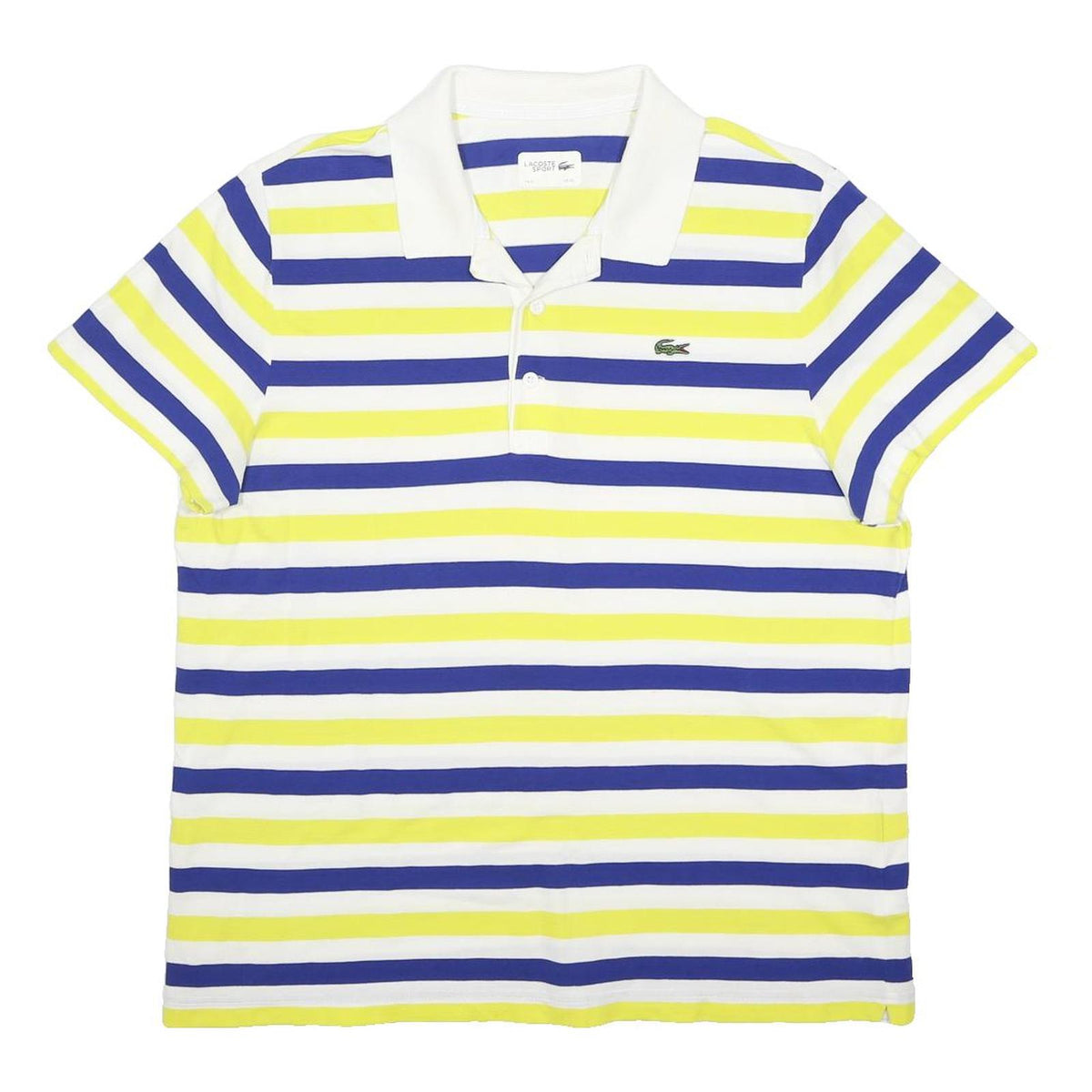 LACOSTE Mens White & Yellow & Blue Striped Short Sleeve Polo Shirt XL Cotton