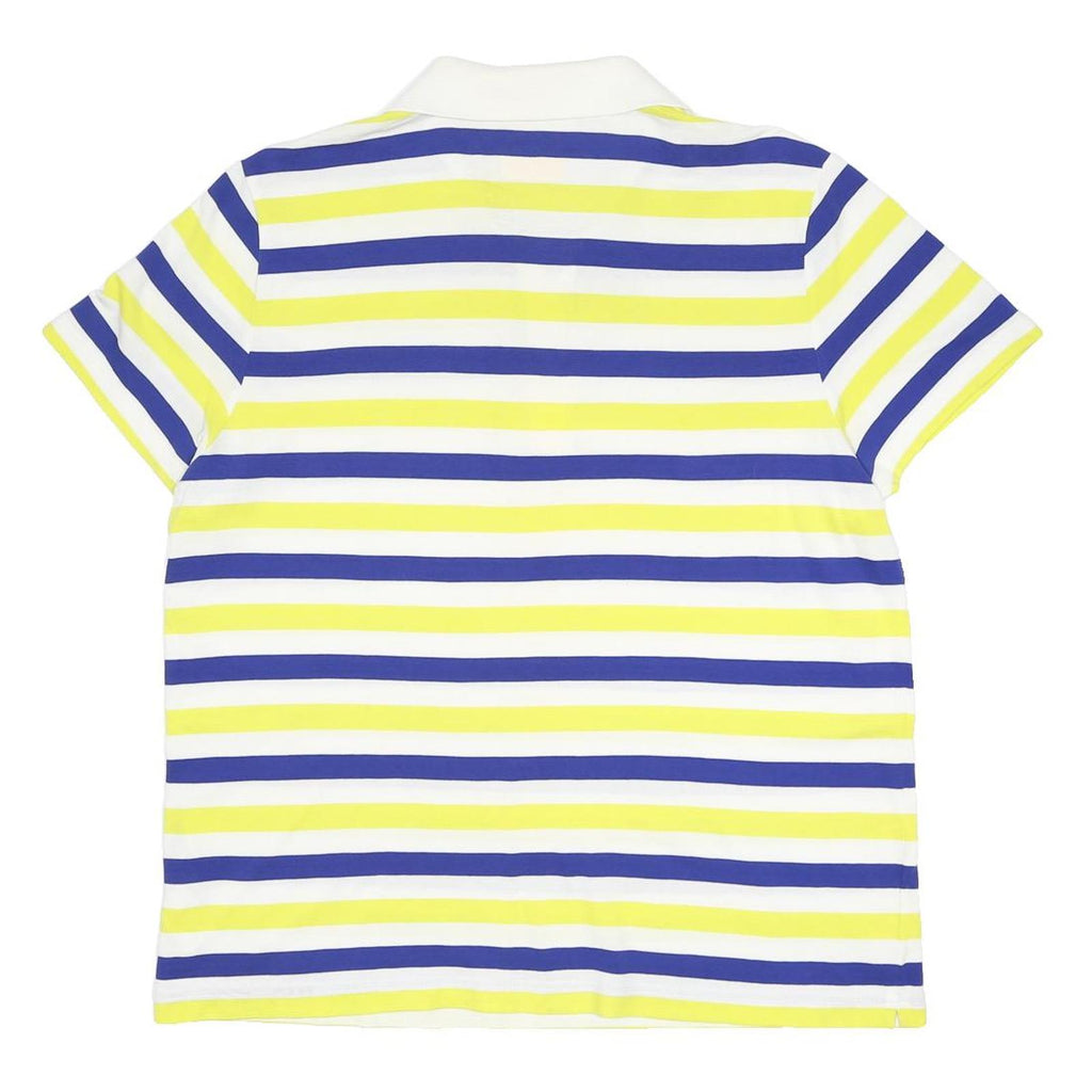 LACOSTE Mens White & Yellow & Blue Striped Short Sleeve Polo Shirt XL Cotton