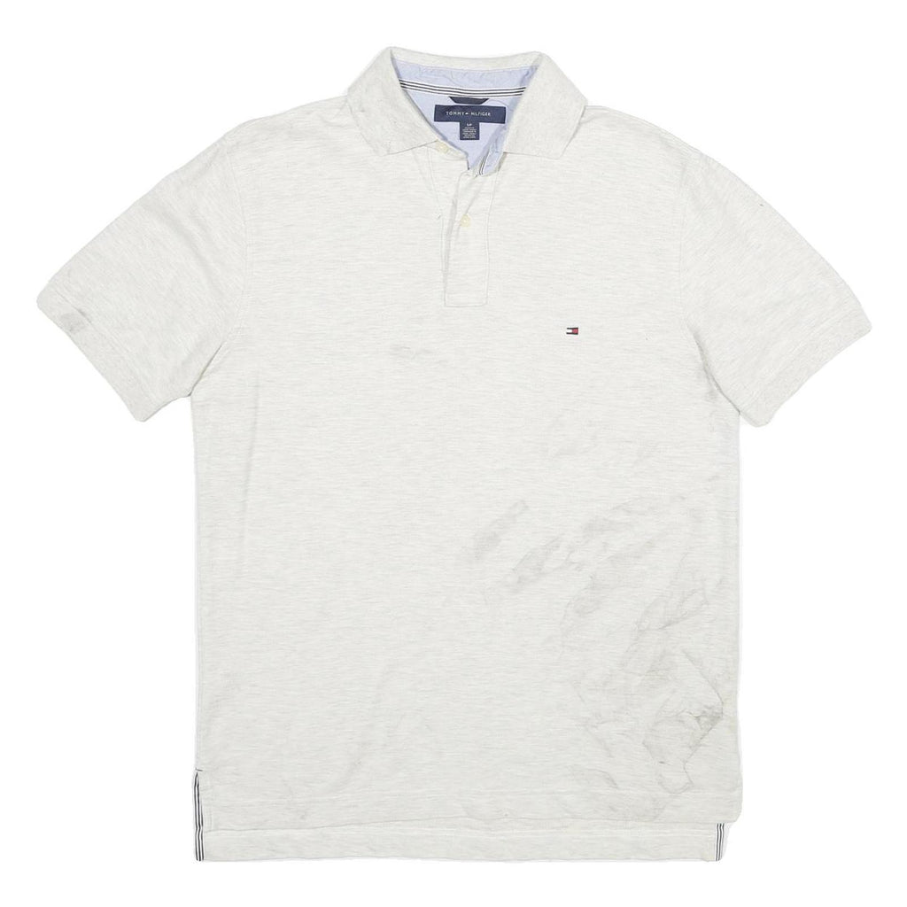 TOMMY HILFIGER Mens White Short Sleeve Plain Polo Shirt S Cotton Casual