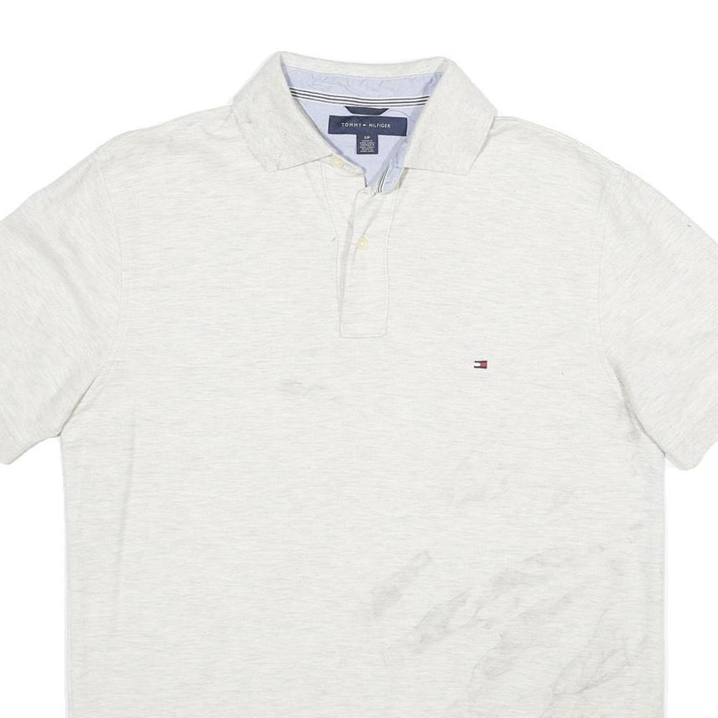 TOMMY HILFIGER Mens White Short Sleeve Plain Polo Shirt S Cotton Casual