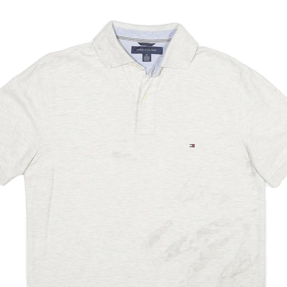 TOMMY HILFIGER Mens White Short Sleeve Plain Polo Shirt S Cotton Casual