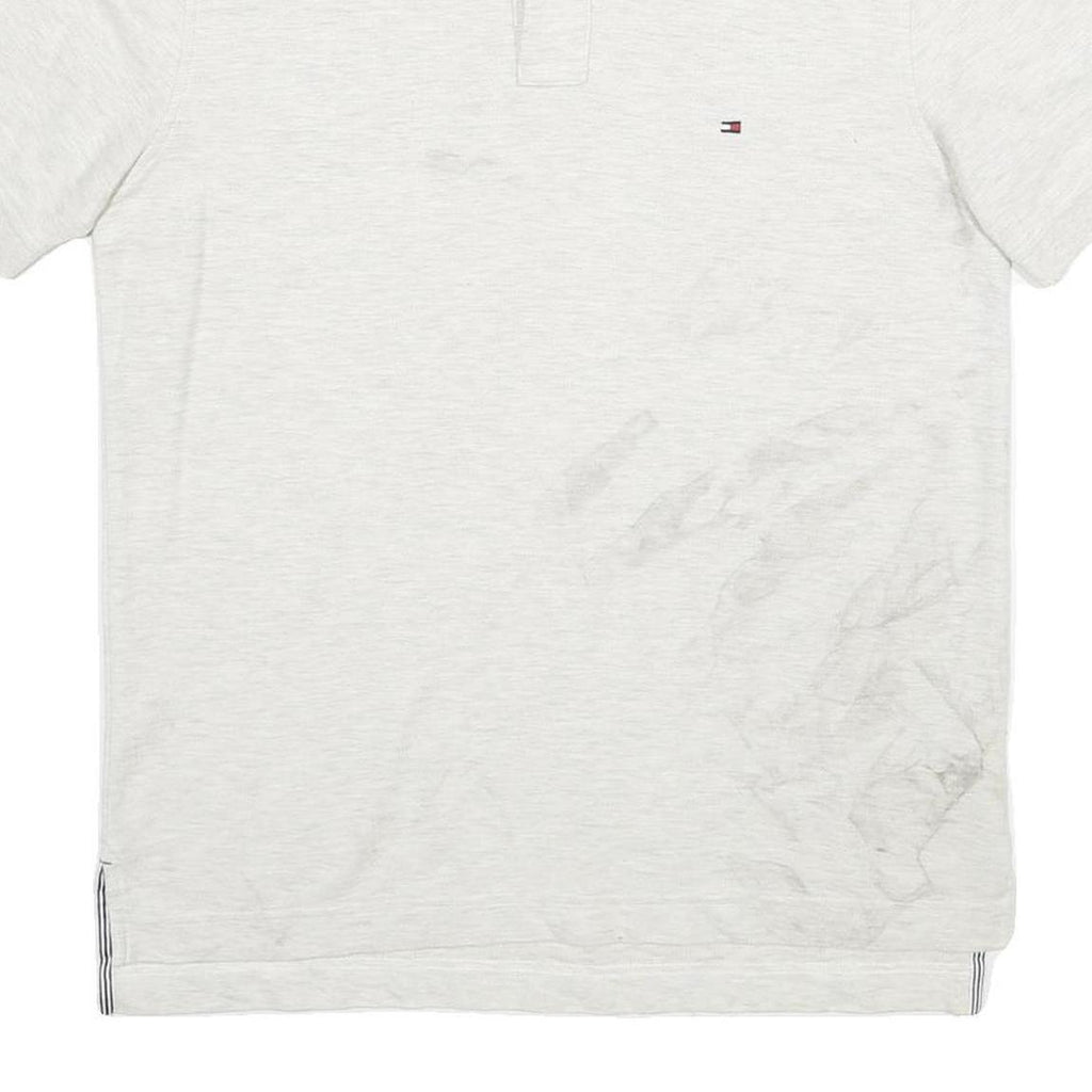 TOMMY HILFIGER Mens White Short Sleeve Plain Polo Shirt S Cotton Casual