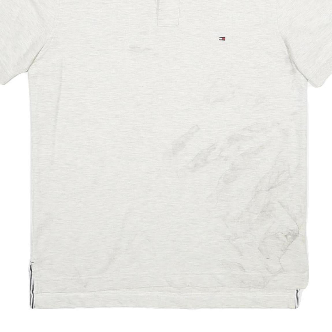 TOMMY HILFIGER Mens White Short Sleeve Plain Polo Shirt S Cotton Casual