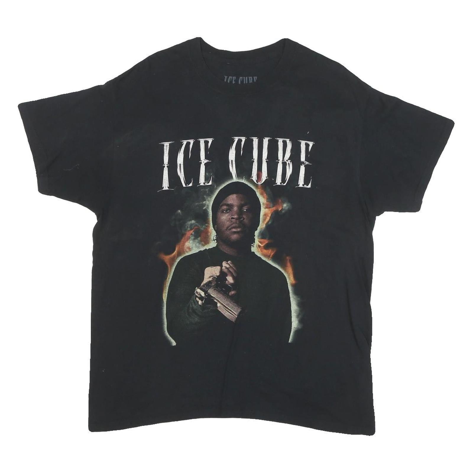 ICE CUBE Mens Black Graphic T-Shirt L Short Sleeve Crew Neck Cotton Blend Music