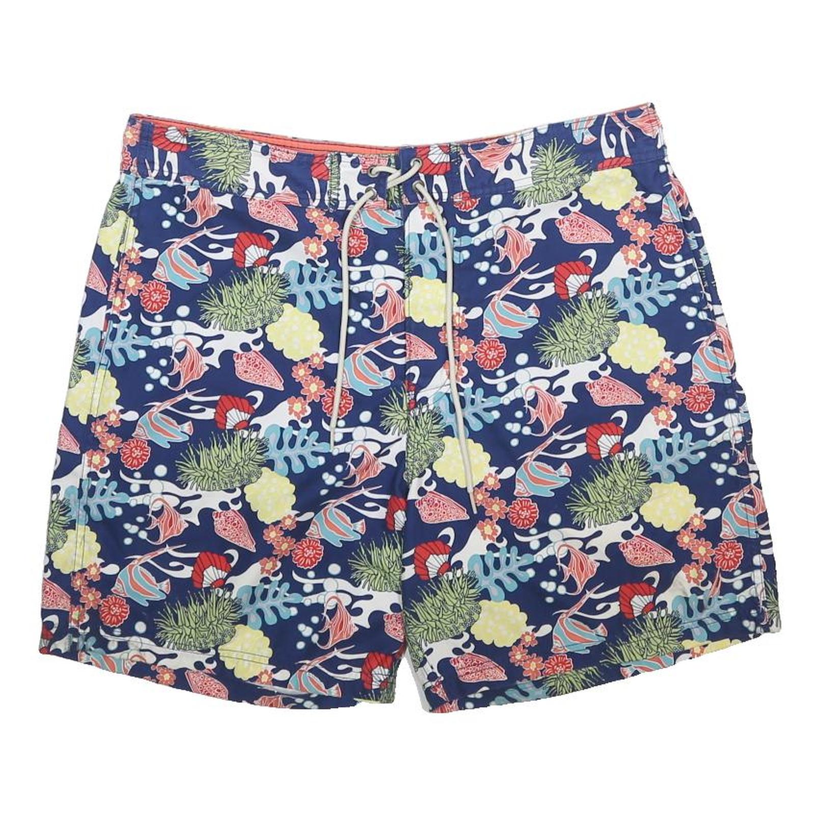 NAUTICA Mens Shorts Blue Floral Pattern L W36 Swim Trunks Casual Drawstring