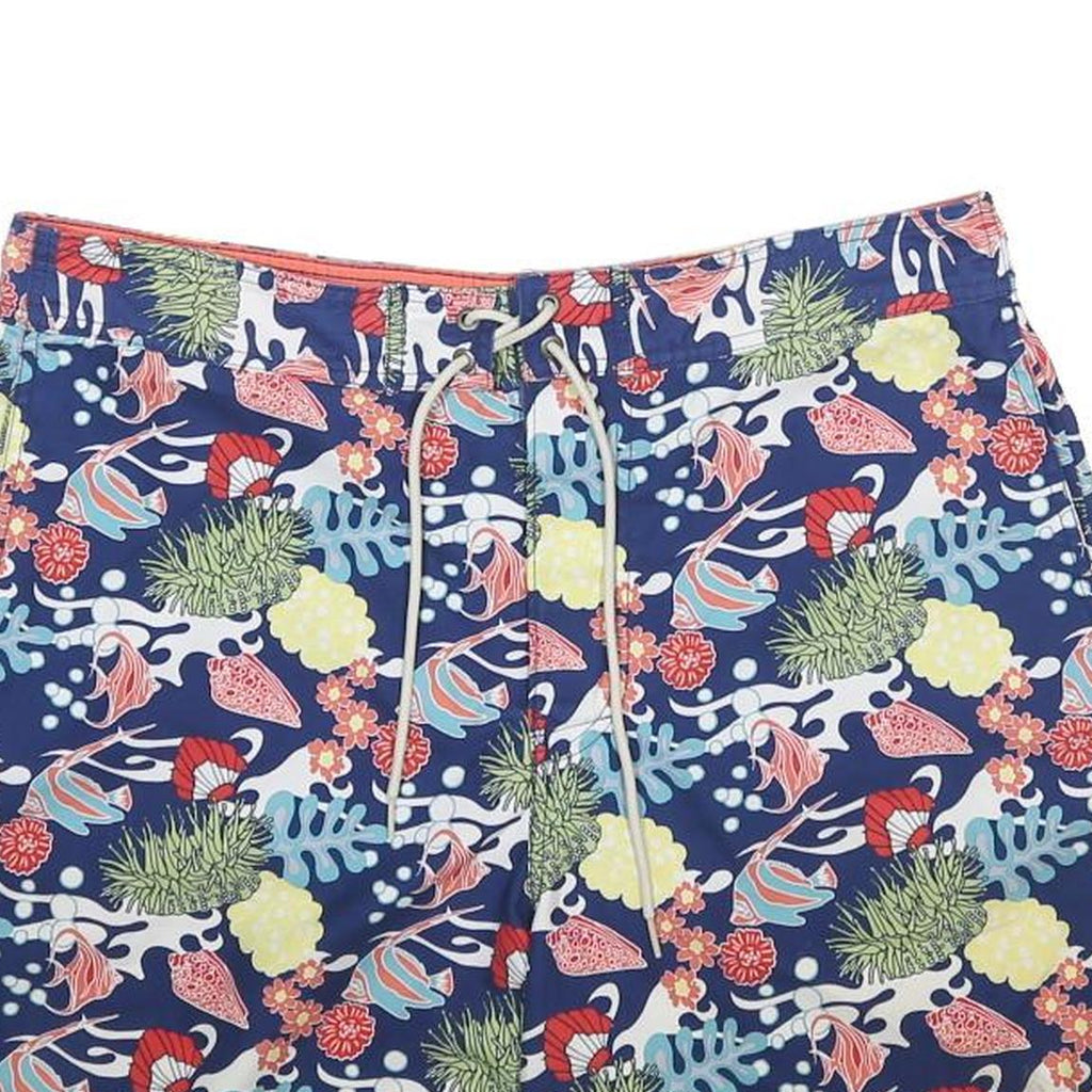 NAUTICA Mens Shorts Blue Floral Pattern L W36 Swim Trunks Casual Drawstring