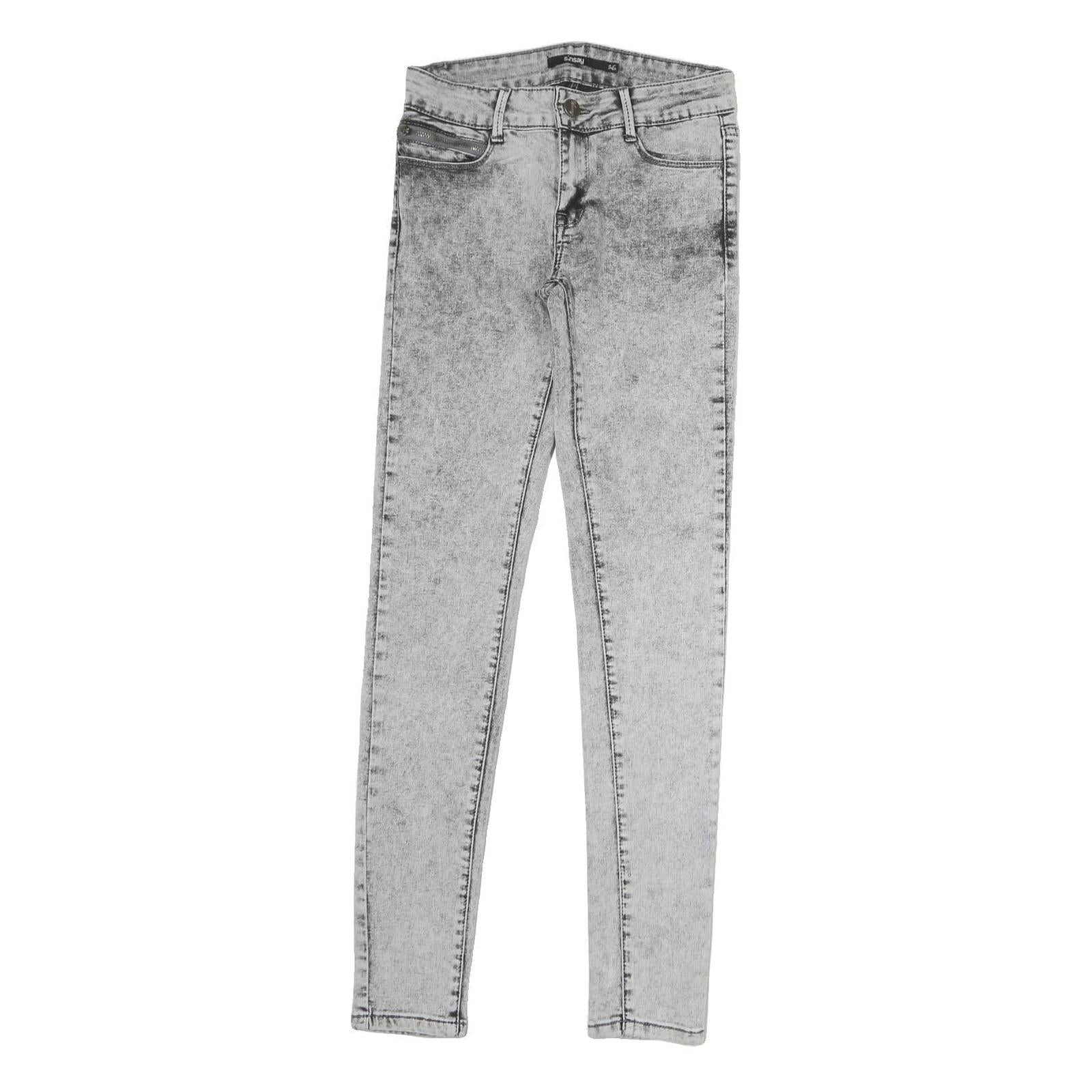 SINSAY Womens Slim Grey Denim Jeans Cotton Blend Zip W26 L27 Acid Wash Skinny
