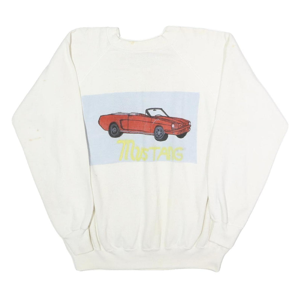HANES Womens White Mustang Car Graphic Crew Neck XL Cotton Blend Sweatshirt