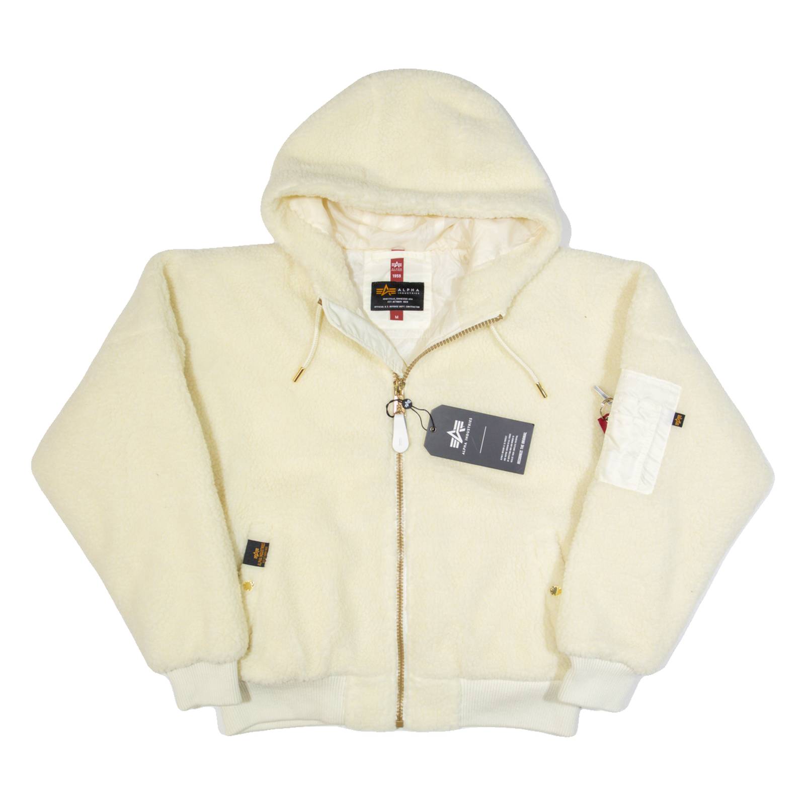ALPHA INDUSTRIES Womens Fleece Jacket Cream Hooded M