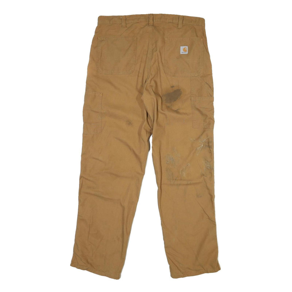 CARHARTT Mens Cotton Blend Beige Regular Fit Straight Leg Trousers W36 L32