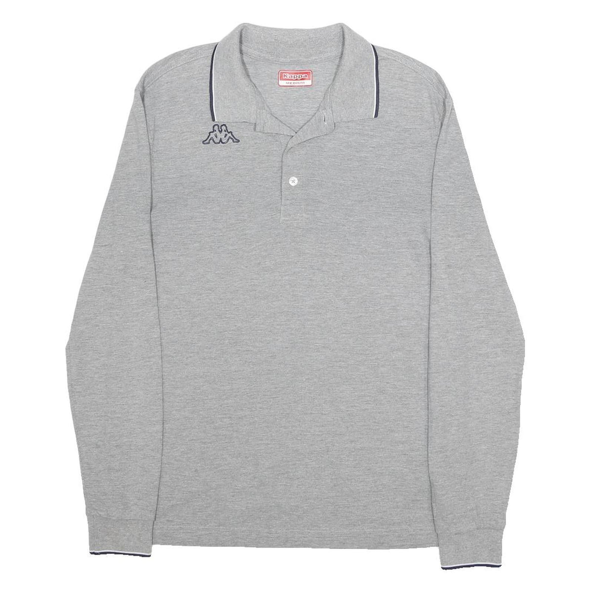 KAPPA Mens Grey Long Sleeve Plain M Cotton Casual Polo Shirt