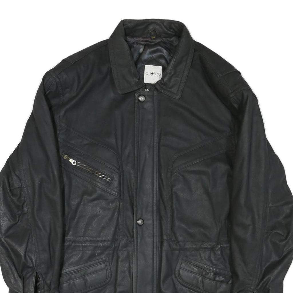 QUDRO Mens Black Leather Zip Jacket L Classic Casual Outerwear