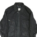 QUDRO Mens Black Leather Zip Jacket L Classic Casual Outerwear