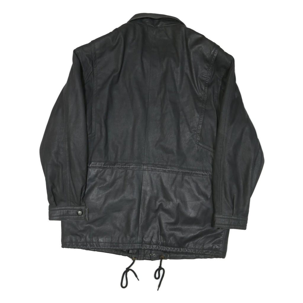QUDRO Mens Black Leather Zip Jacket L Classic Casual Outerwear