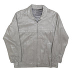 Womens Grey Leather Zip Jacket M Woven Plain Casual Outerwear