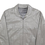 Womens Grey Leather Zip Jacket M Woven Plain Casual Outerwear